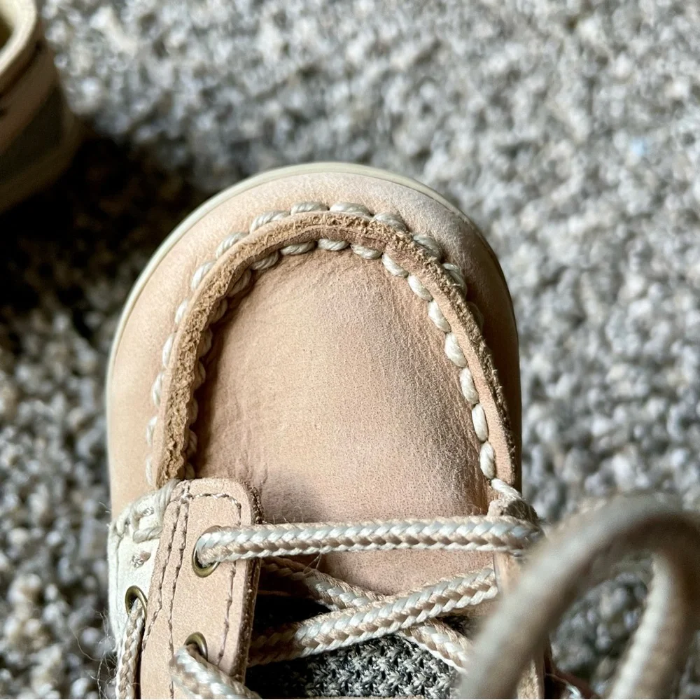 Sperry Bluefish Prewalker Baby Tan and Gray Boat Shoes Size 2M Preppy